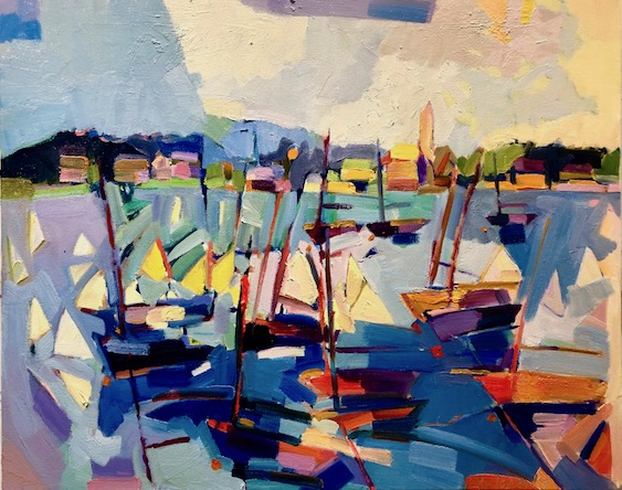 Henry Isaacs Moving Pictures At Gleason Fine Art Boothbay Register   Henry Isaacs%2C Opti's Returning%2C Boothbay Harbor%2C 24x30 (1) 